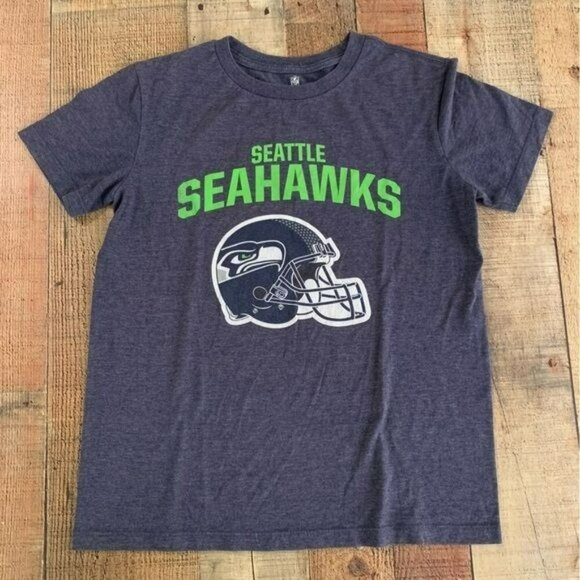 NFL Seattle Seahawks boys short sleeve graphic tee t-shirt in blue and green -L - Picture 1 of 4